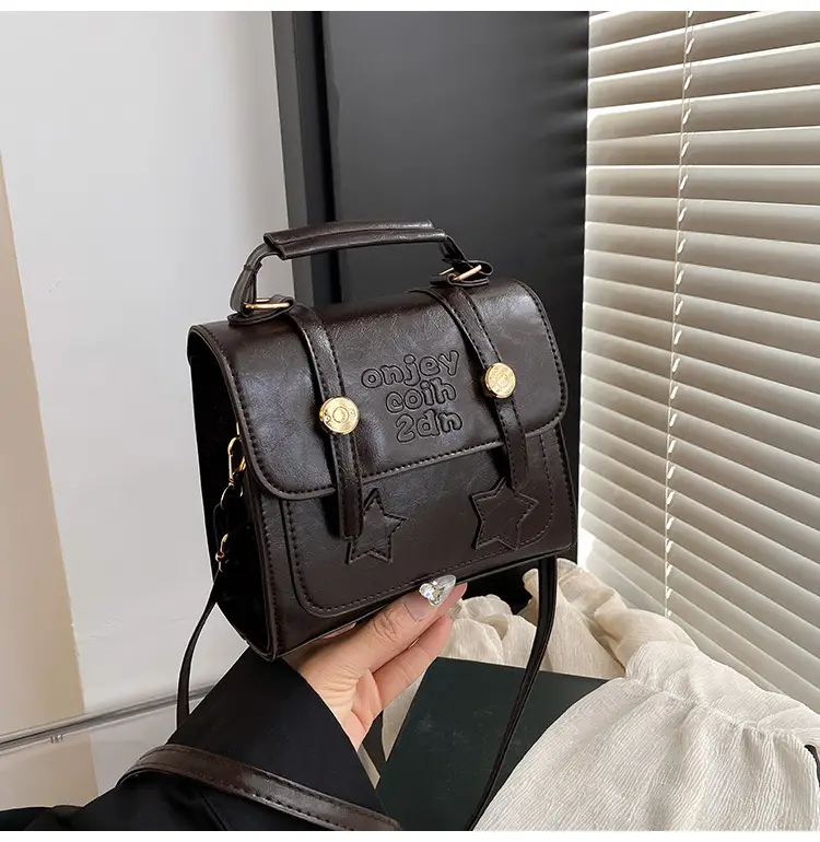 Retro Brown Cross Stitch Shoulder Bag for Women - Image 2