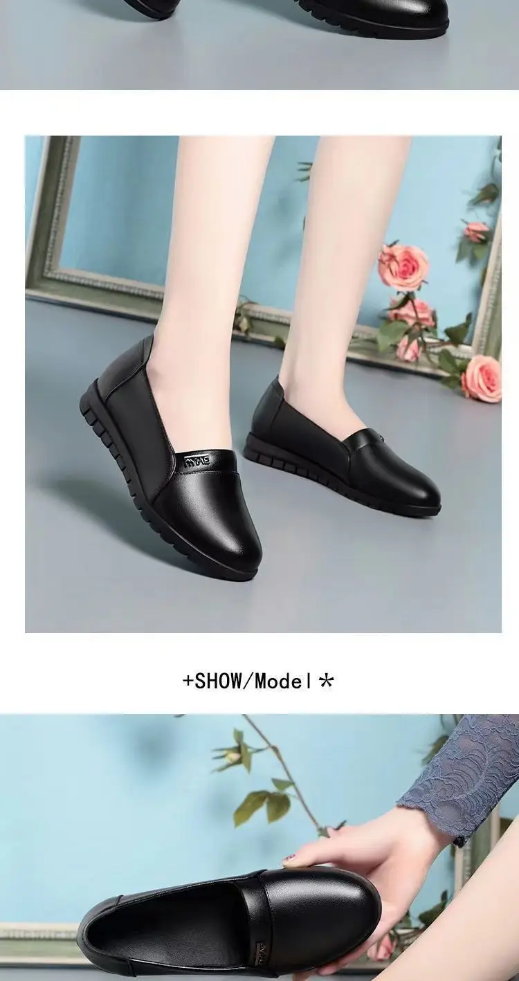 Women's Shoes Soft-soled Black Work Shoes Spring New Style Single-layer Shoes Middle-aged and Elderly Flat Non-slip Mother's Leather Shoes Women's Single-layer Shoes — feature 4