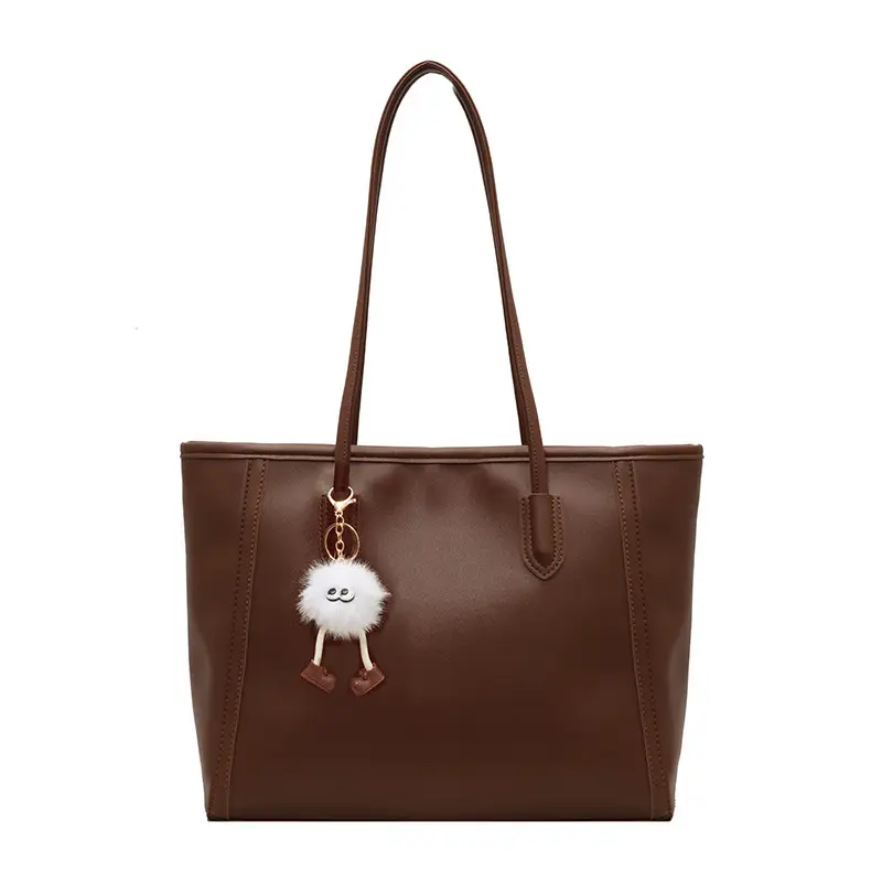 Women's Cream Leather Shoulder Bag with Keychain