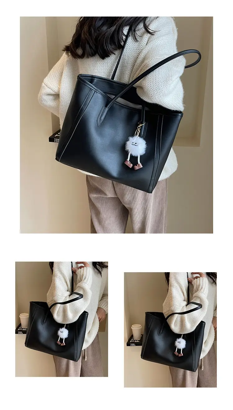 Women's Cream Leather Shoulder Bag with Keychain — feature 9