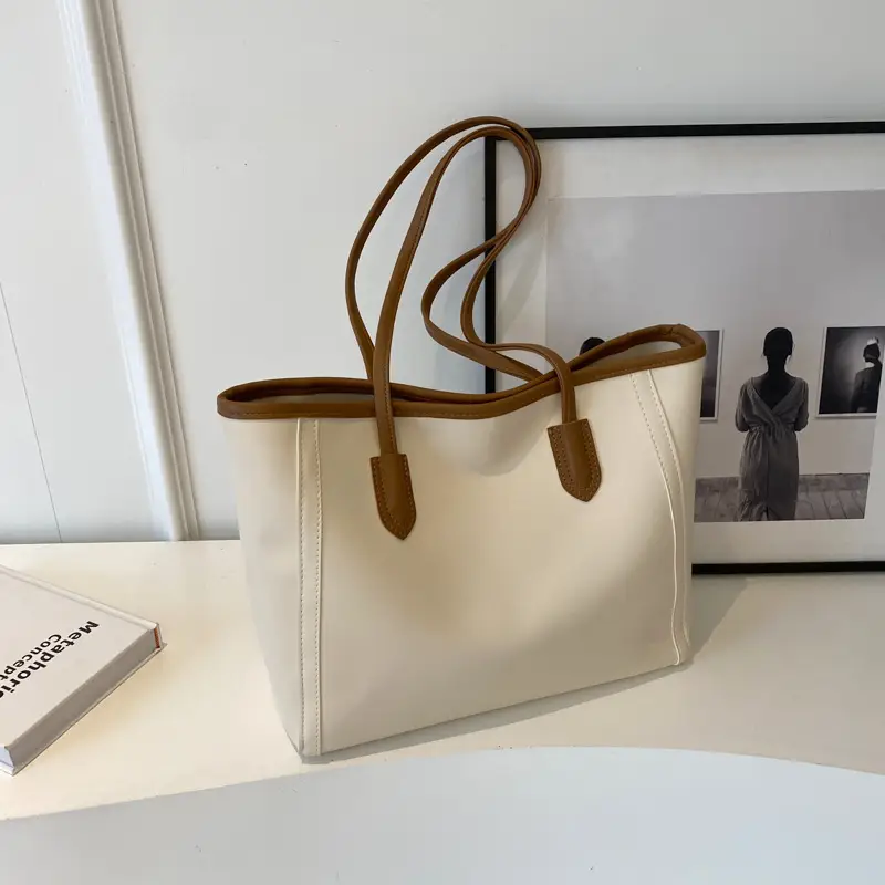 Women's Cream Leather Shoulder Bag with Keychain
