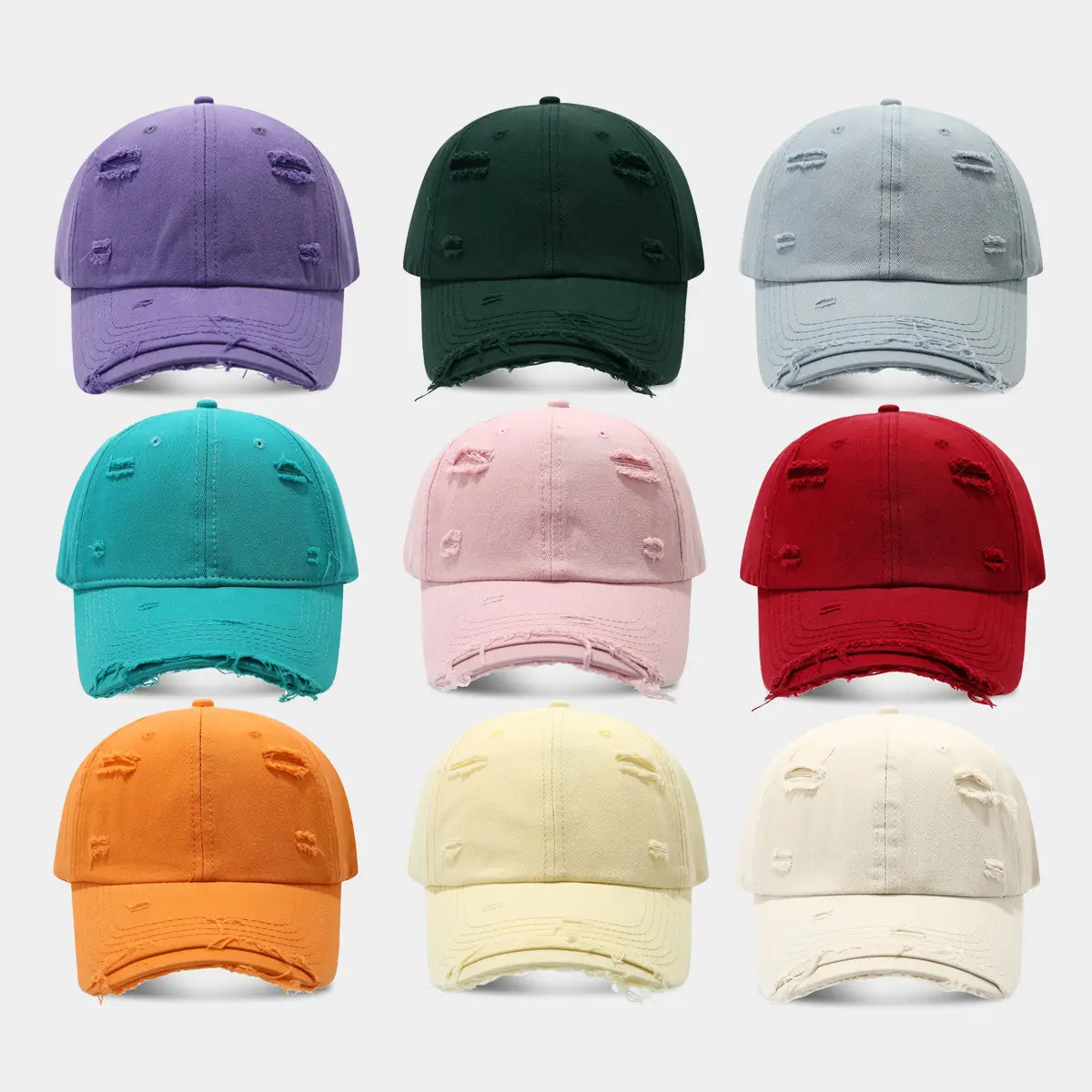 Men Women Distressed Cotton Baseball Cap Red