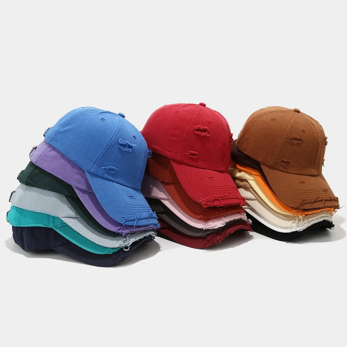 Men Women Distressed Cotton Baseball Cap Red