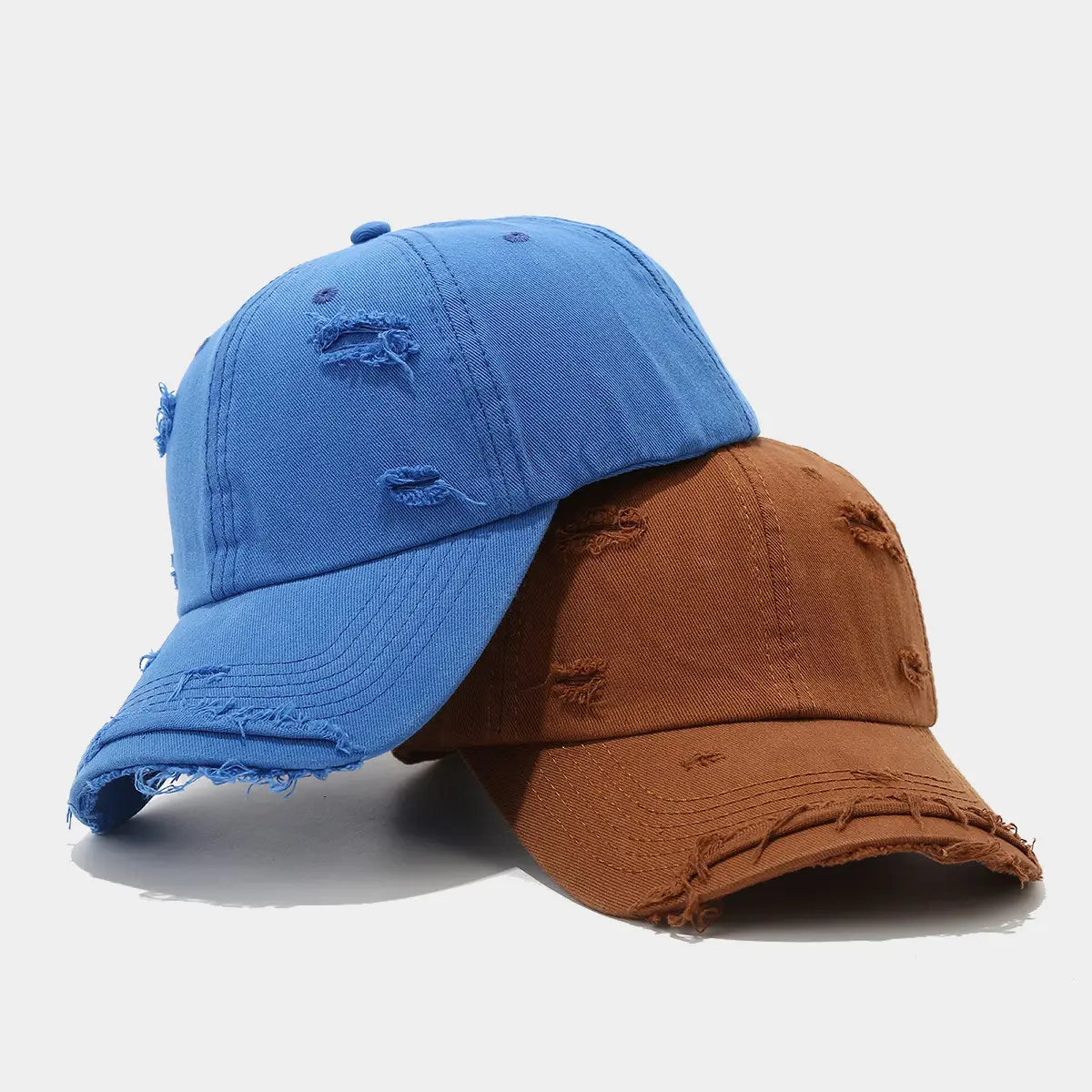 Men Women Distressed Cotton Baseball Cap Red