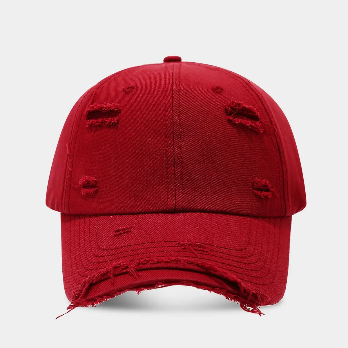 Men Women Distressed Cotton Baseball Cap Red