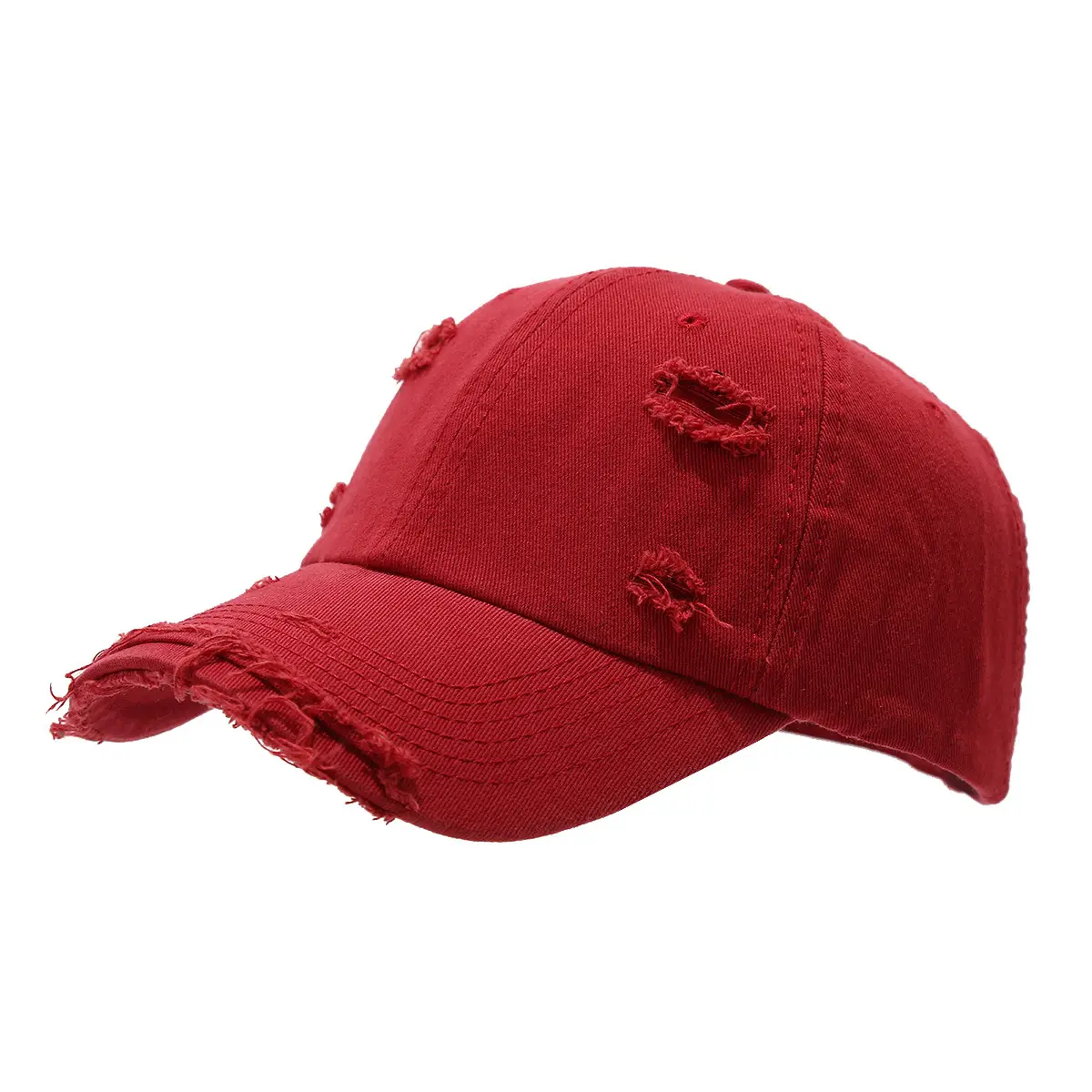 Men Women Distressed Cotton Baseball Cap Red