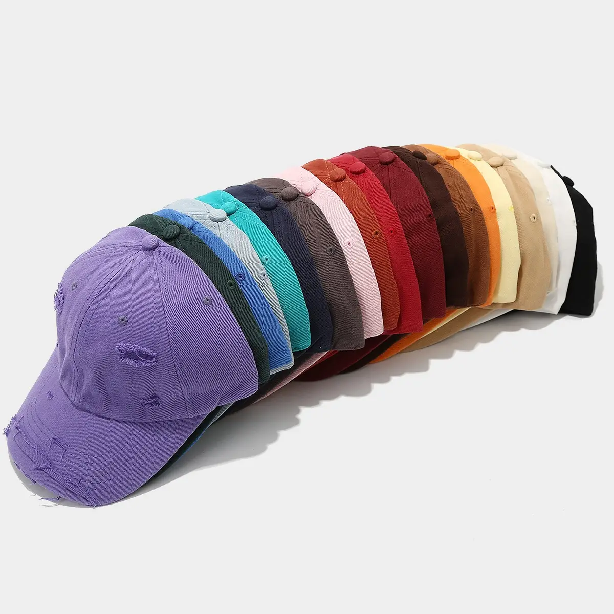 Men Women Distressed Cotton Baseball Cap Red — feature 3
