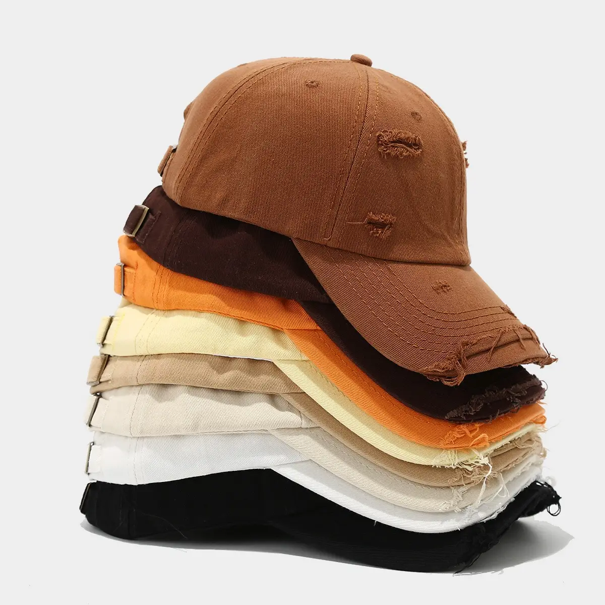 Men Women Distressed Cotton Baseball Cap Red — feature 4