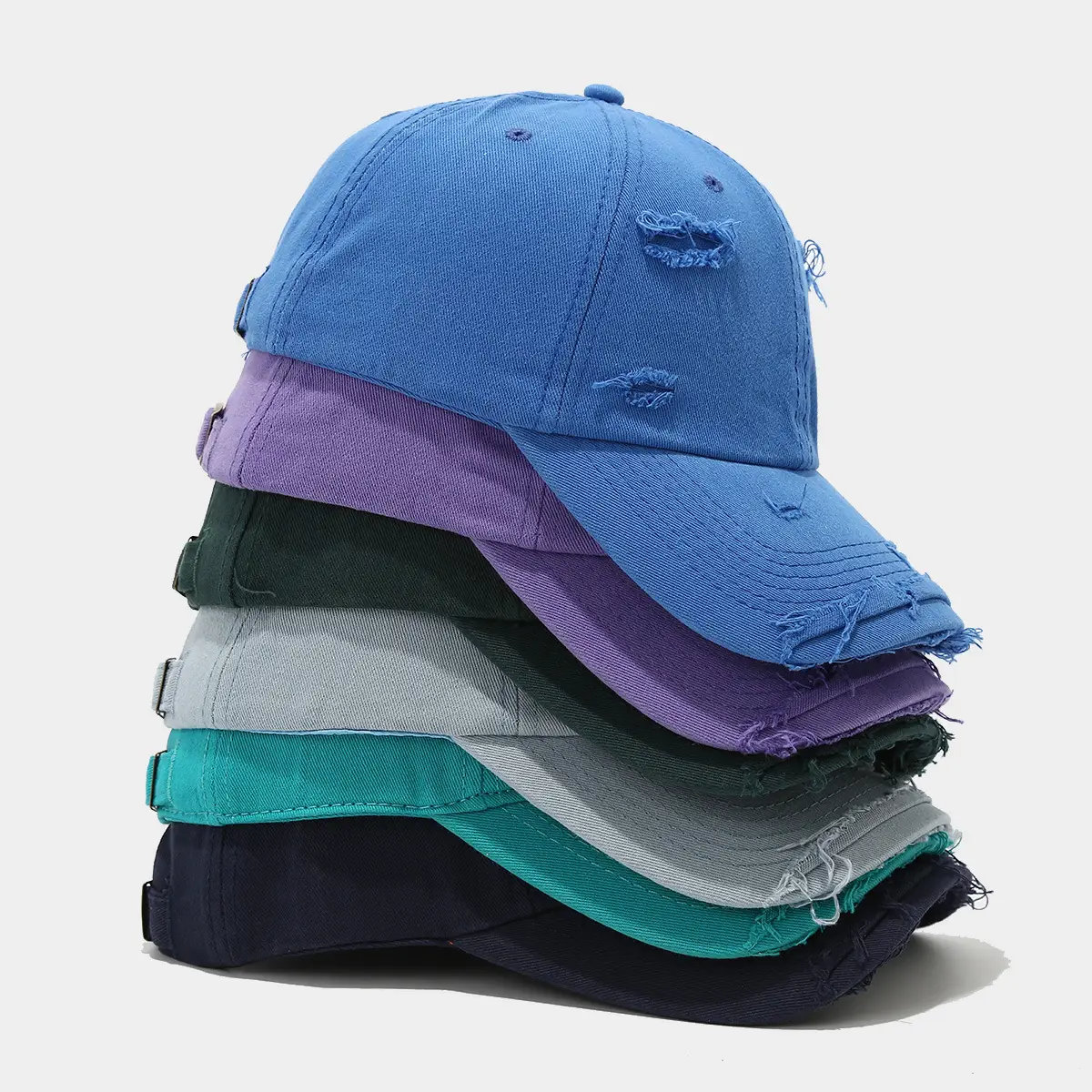 Men Women Distressed Cotton Baseball Cap Red — feature 6