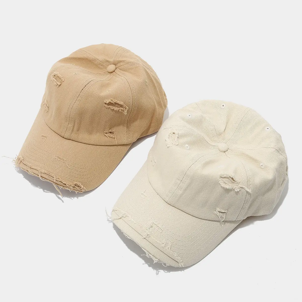 Men Women Distressed Cotton Baseball Cap Red — feature 8