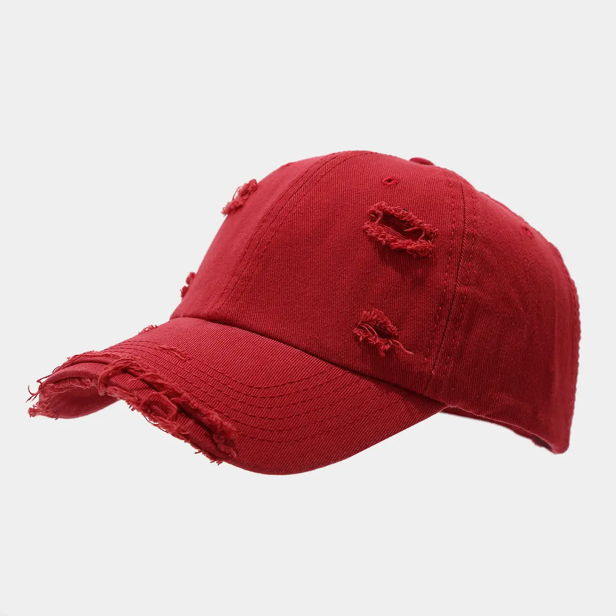 Men Women Distressed Cotton Baseball Cap Red — feature 9