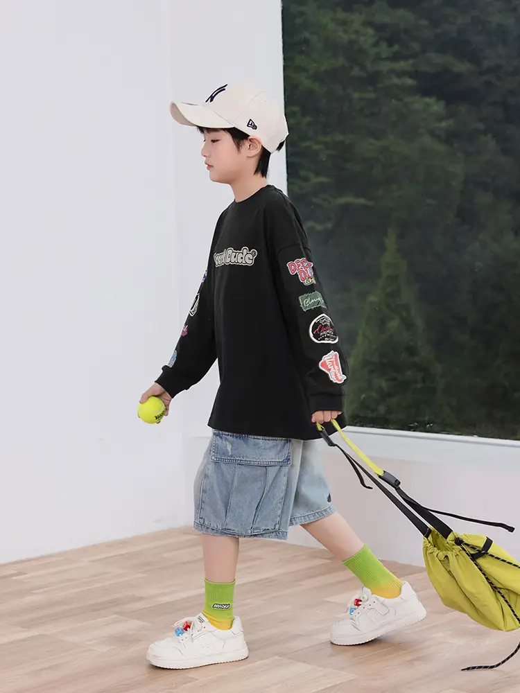 2025 Kids Long Sleeve T-Shirt Panda Round Coat Cotton Wholesale
