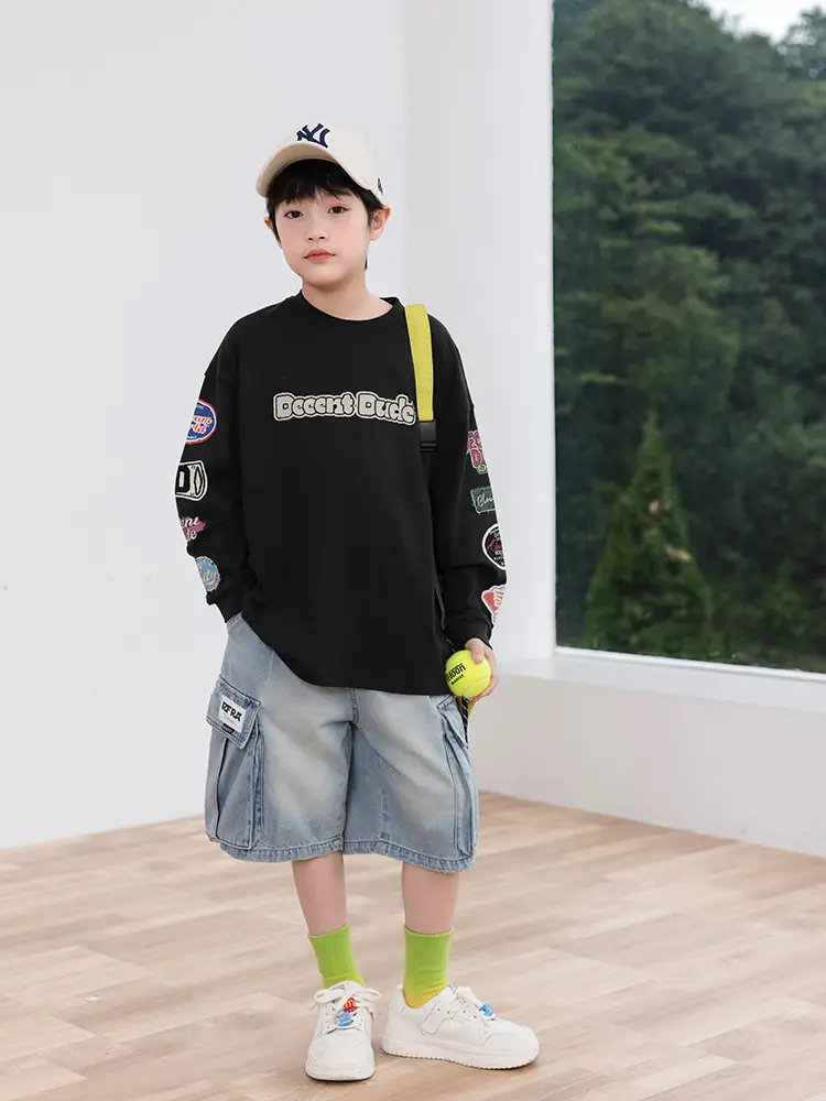 2025 Kids Long Sleeve T-Shirt Panda Round Coat Cotton Wholesale