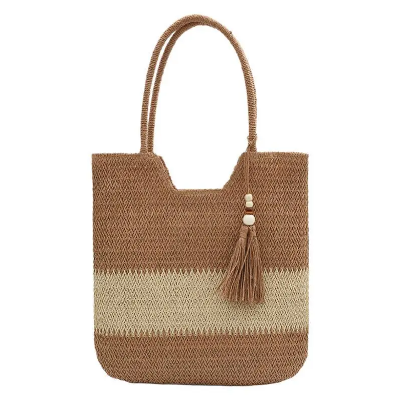 Summer Straw Woven Shoulder Bag with Tassel - Image 7