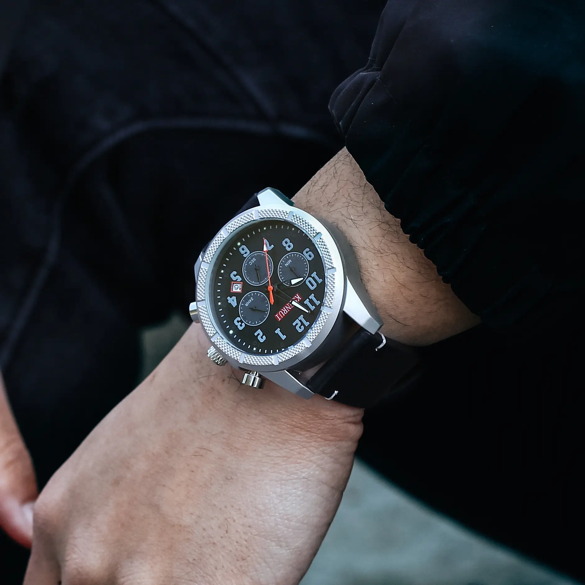 Men's Chronograph Quartz Watch Brown Leather Band - Image 10
