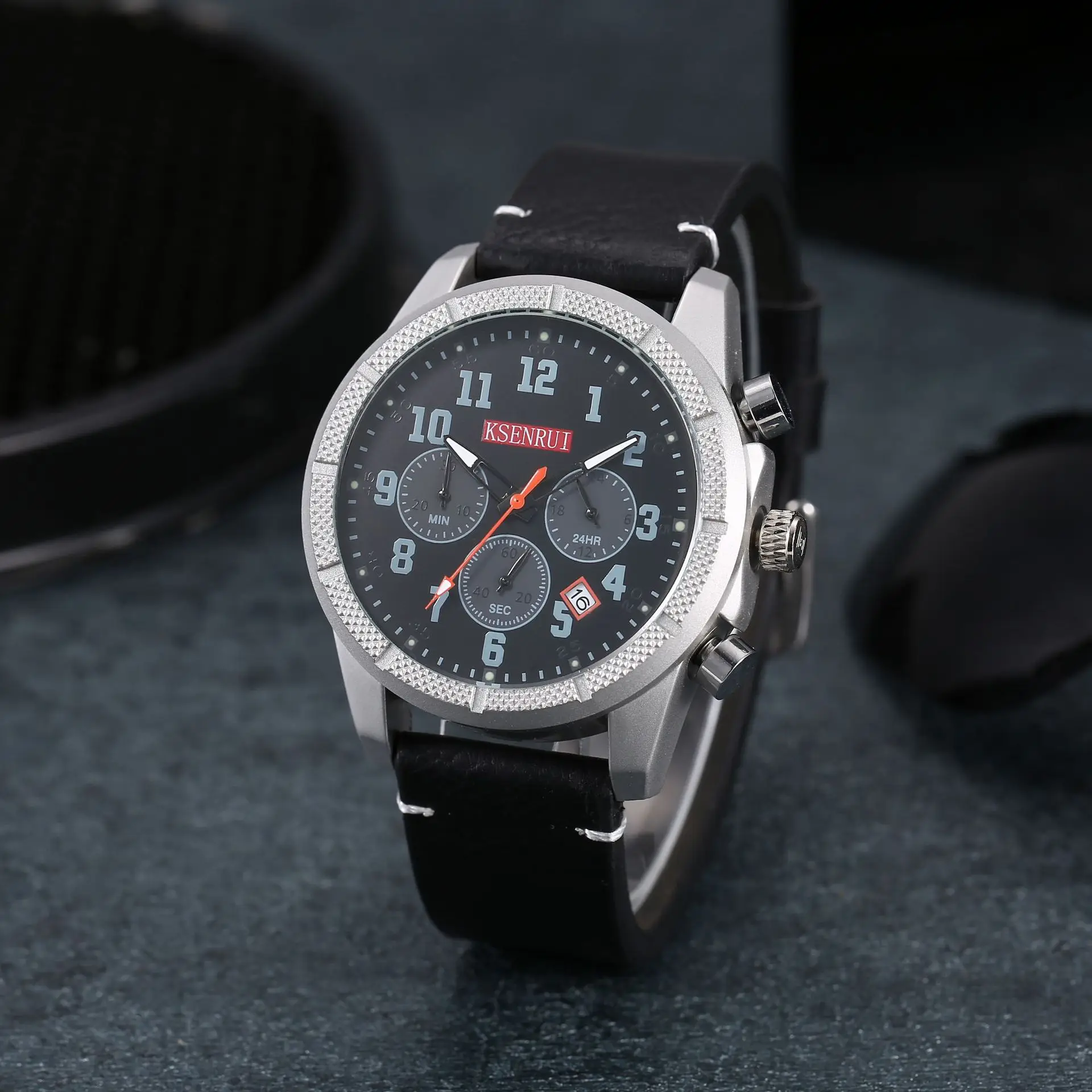 Men's Chronograph Quartz Watch Brown Leather Band — feature 21