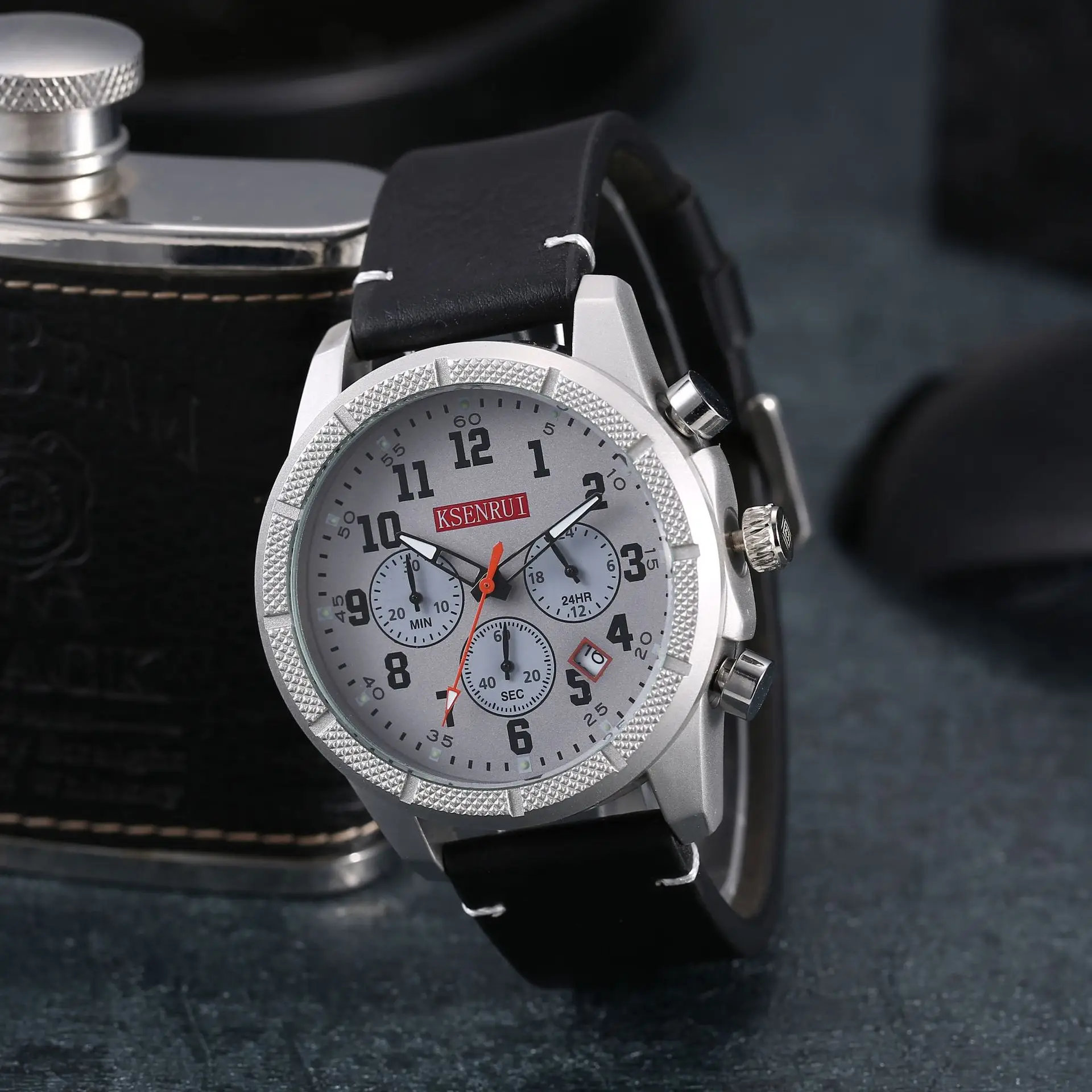 Men's Chronograph Quartz Watch Brown Leather Band — feature 22