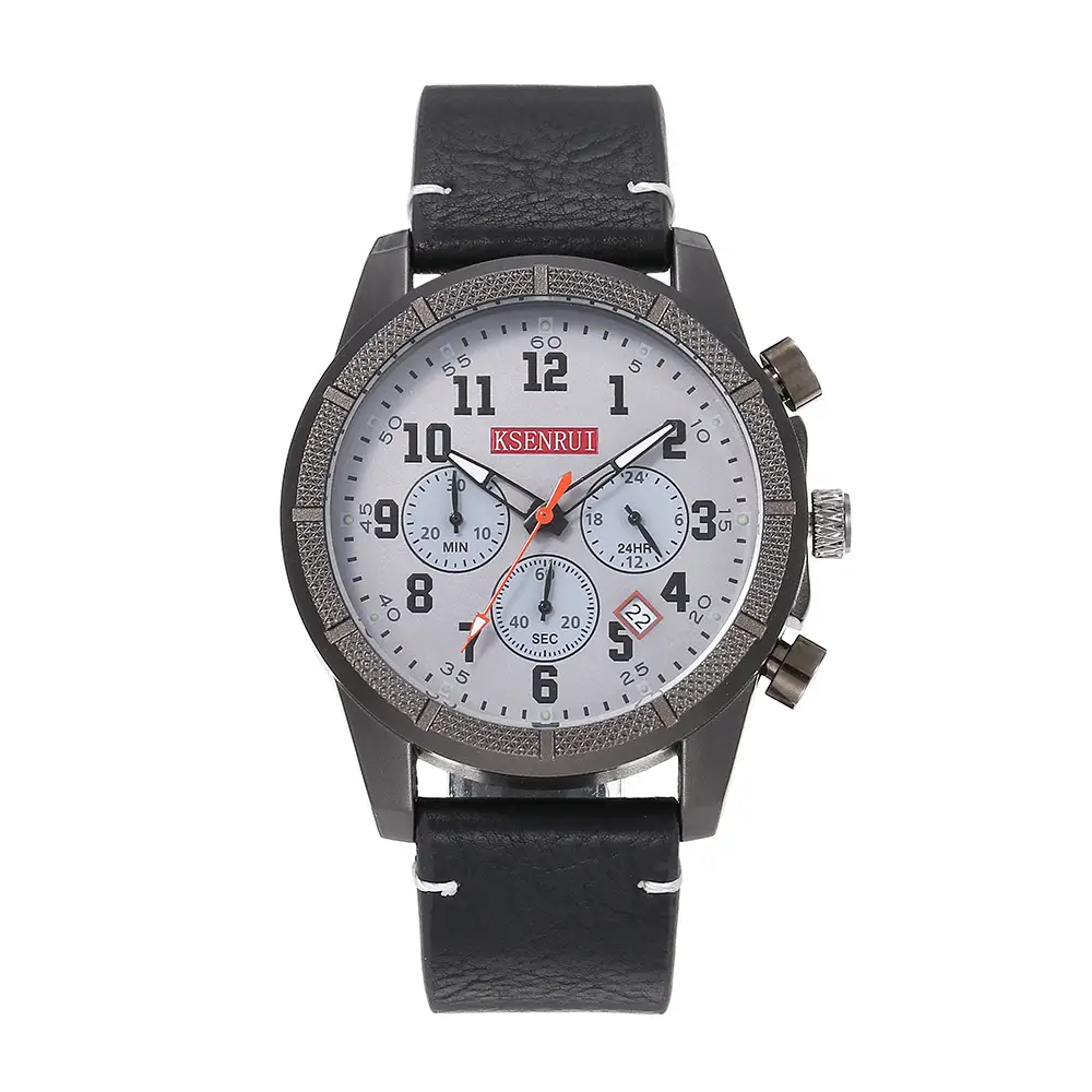 Men's Chronograph Quartz Watch Brown Leather Band - Image 2