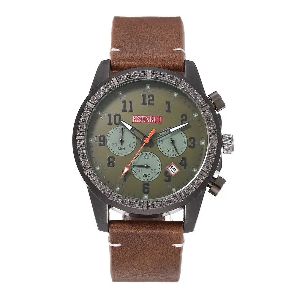 Men's Chronograph Quartz Watch Brown Leather Band - Image 4