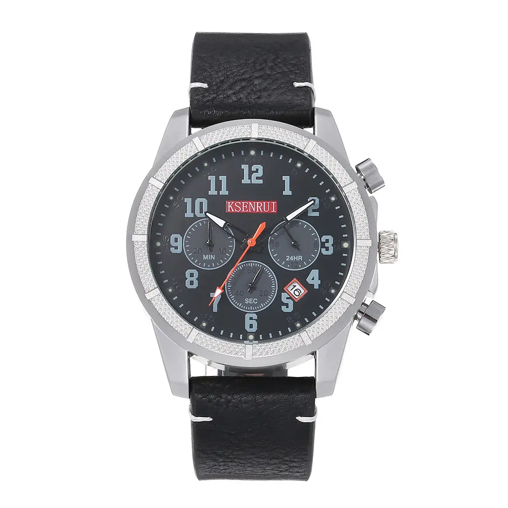 Men's Chronograph Quartz Watch Brown Leather Band - Image 5