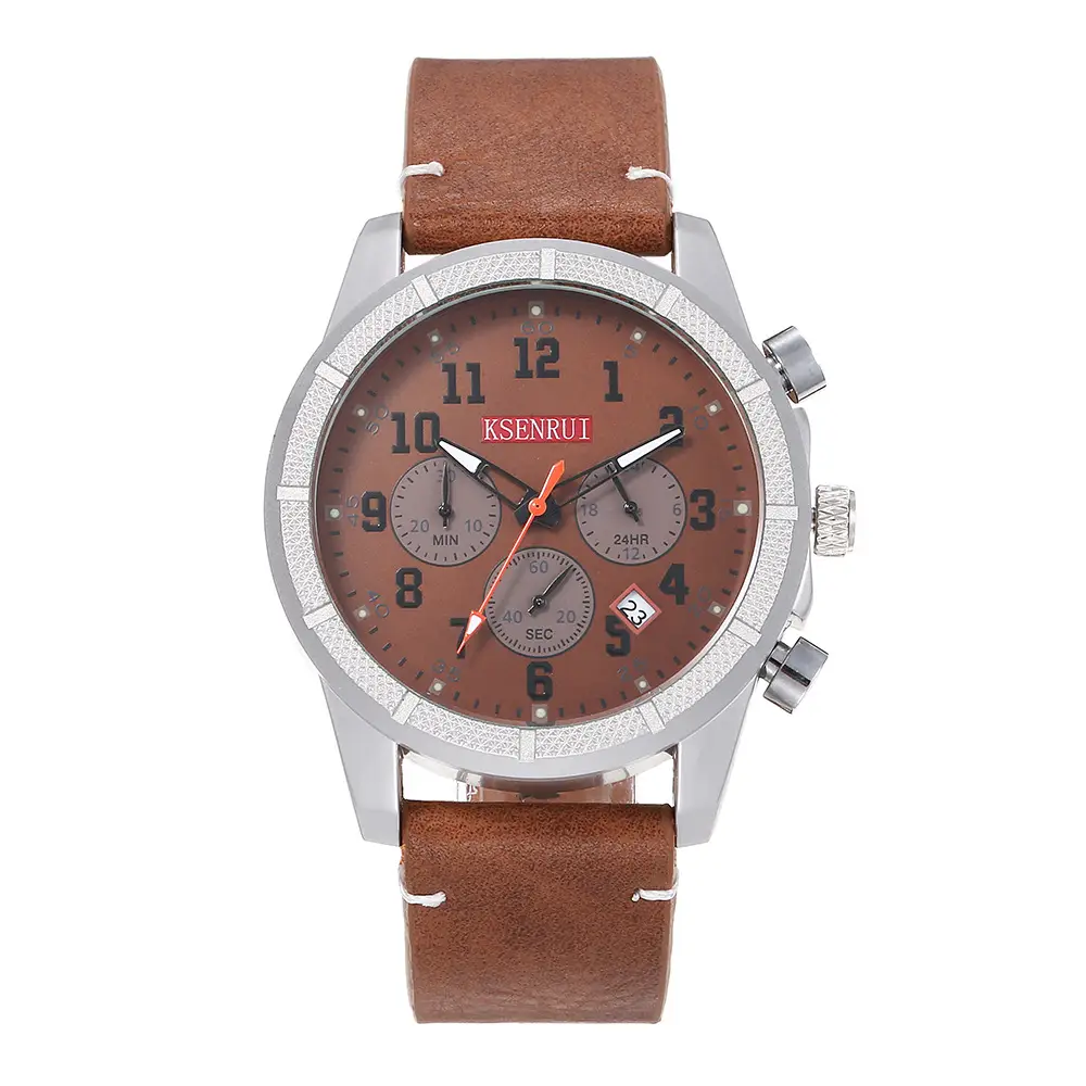 Men's Chronograph Quartz Watch Brown Leather Band - Image 7