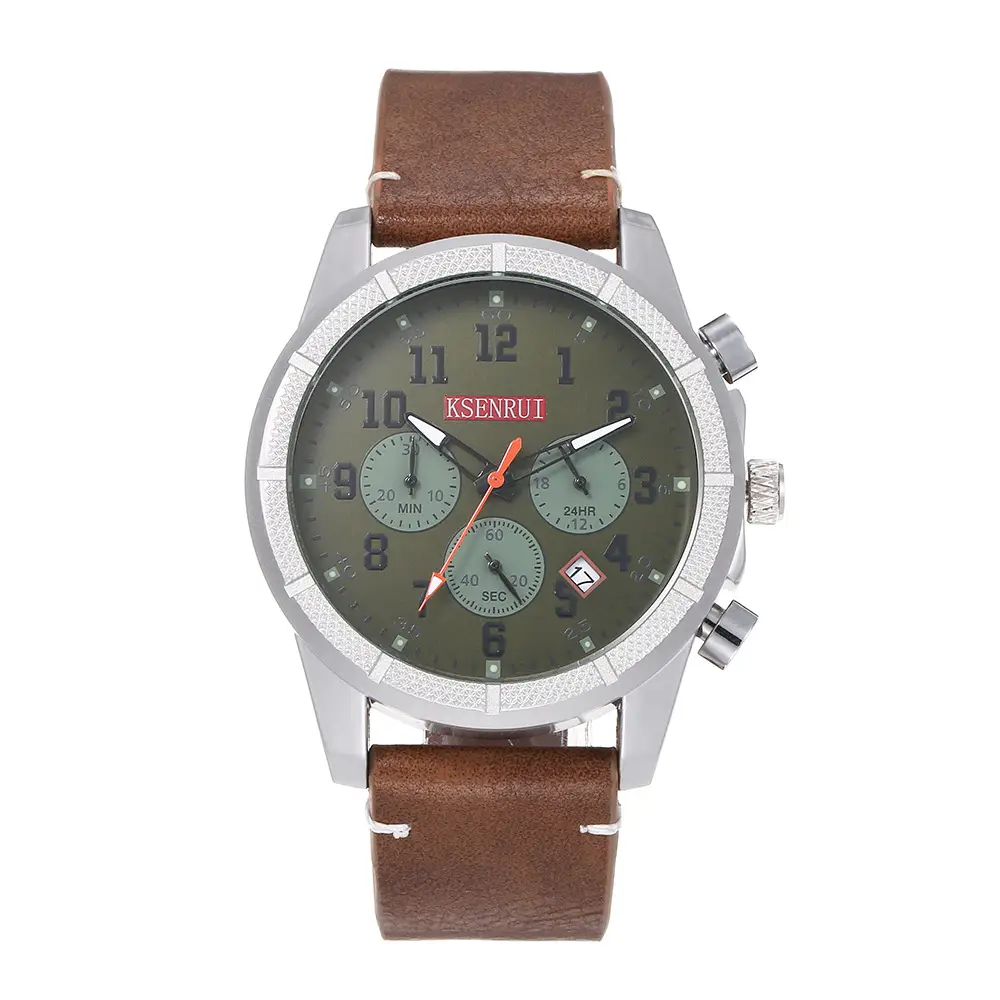 Men's Chronograph Quartz Watch Brown Leather Band - Image 8