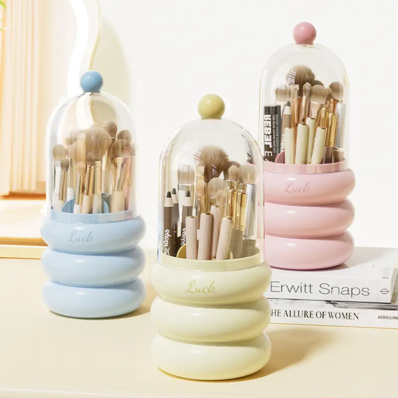 Cosmetic Brush Storage Box Pink Blue Decorative Glass Dome