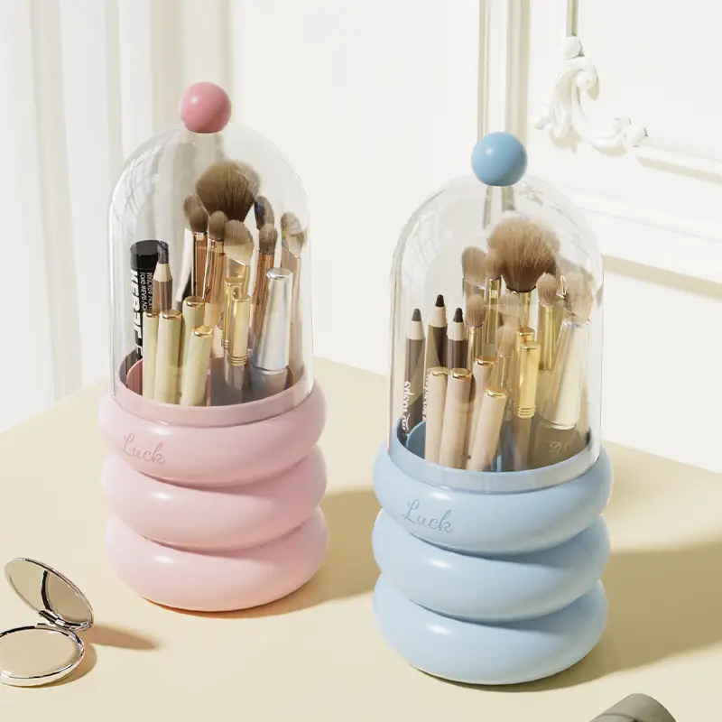 Cosmetic Brush Storage Box Pink Blue Decorative Glass Dome