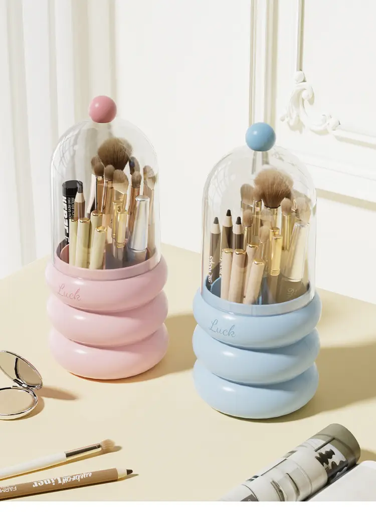 Cosmetic Brush Storage Box Pink Blue Decorative Glass Dome — feature 13