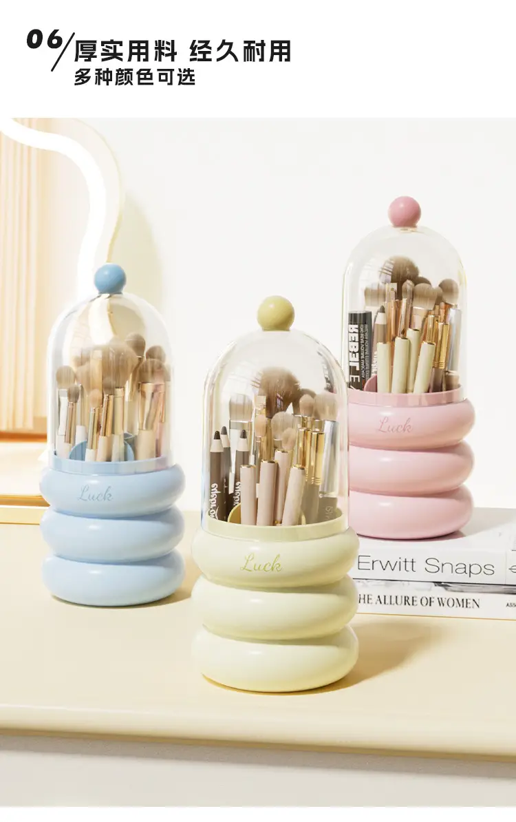 Cosmetic Brush Storage Box Pink Blue Decorative Glass Dome — feature 9