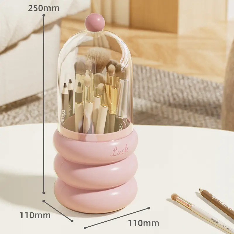 Cosmetic Brush Storage Box Pink Blue Decorative Glass Dome