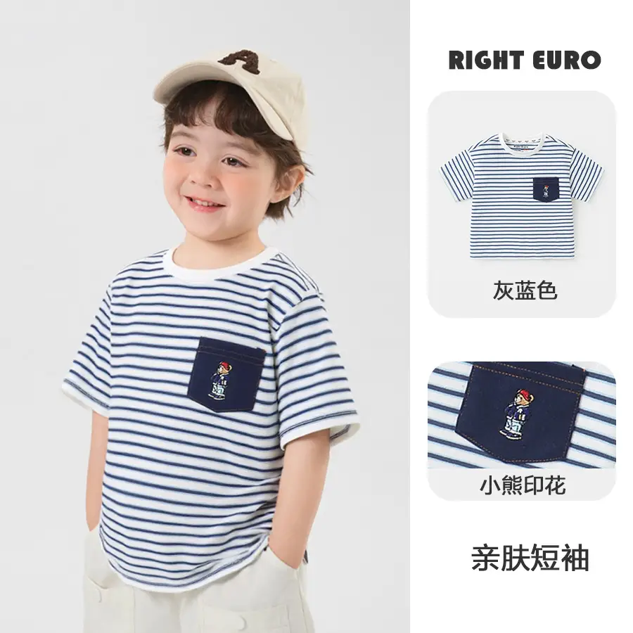 Right Euro Boys Green Striped T-Shirt Summer - Image 6