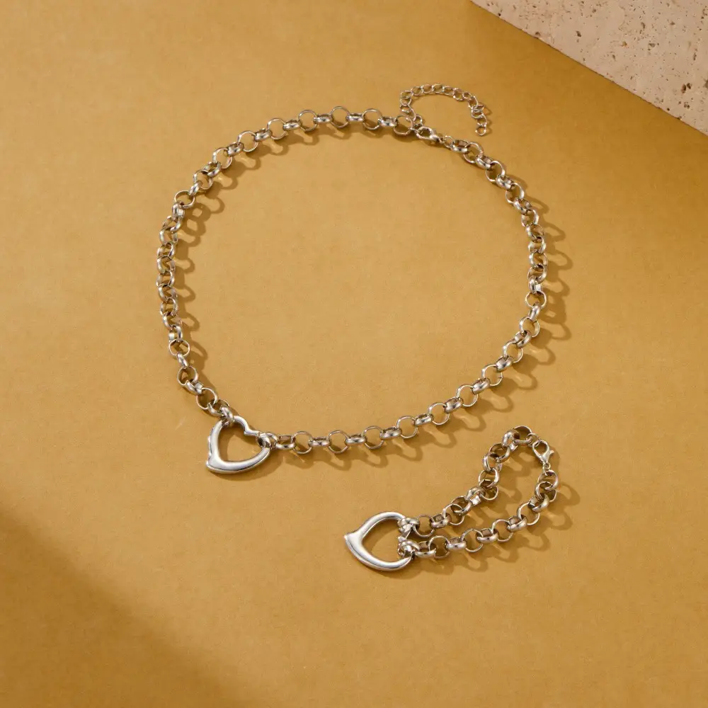Silver Heart Pendant Necklace Bracelet Set 27.3oz - Image 7