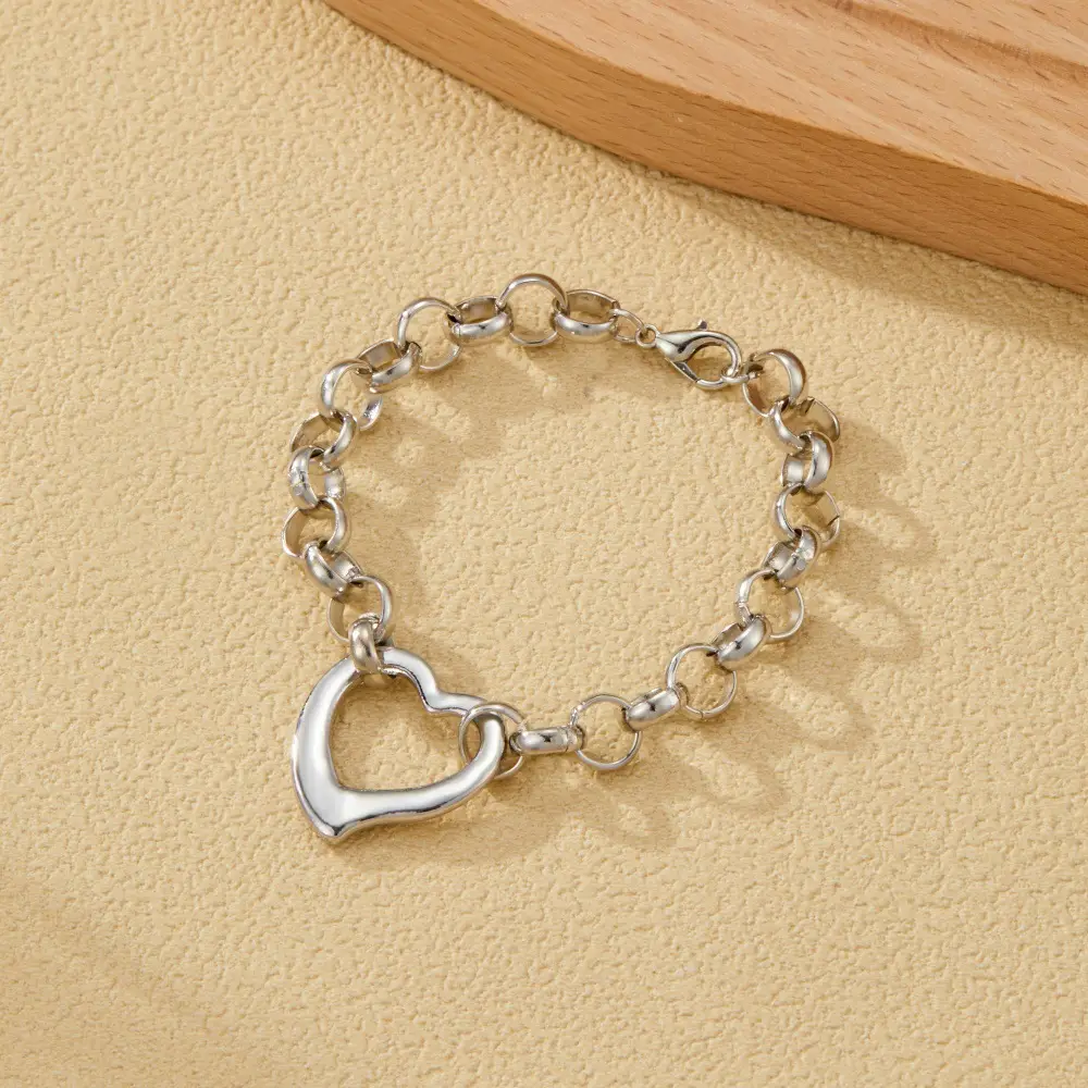 Silver Heart Pendant Necklace Bracelet Set 27.3oz - Image 2