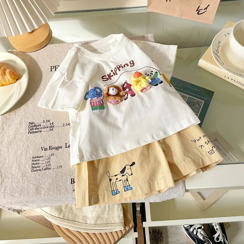Boys 2025 Summer White T-Shirt & Pants Set