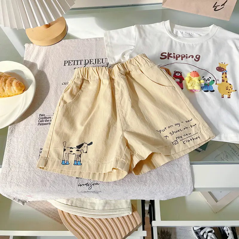 Boys 2025 Summer White T-Shirt & Pants Set
