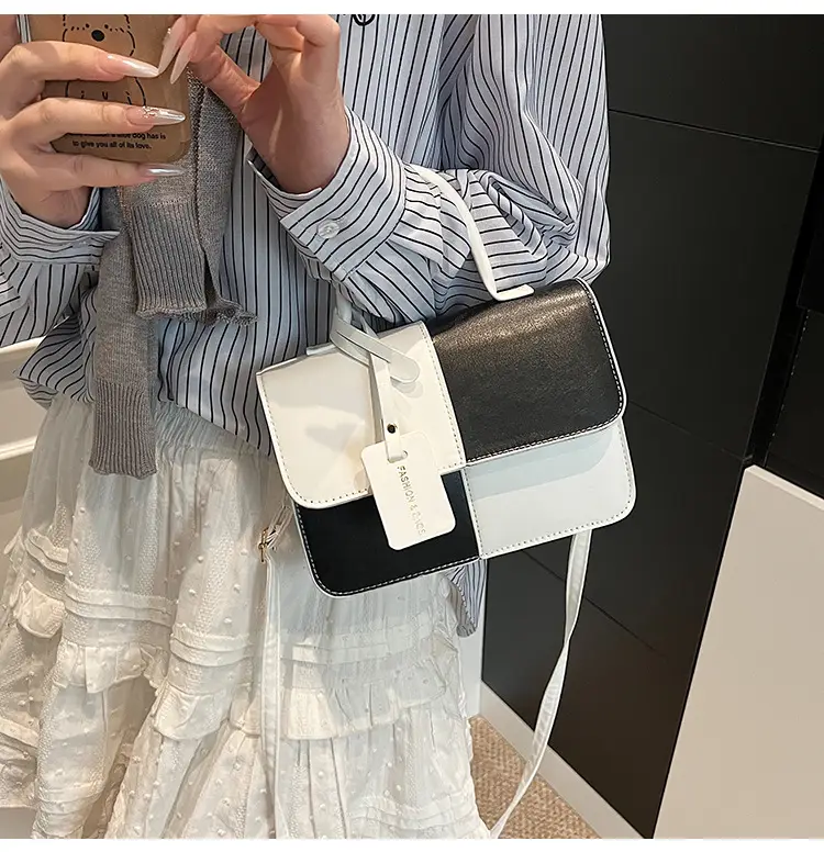Contrast Color Stitched Square Shoulder Bag 2025 — feature 14