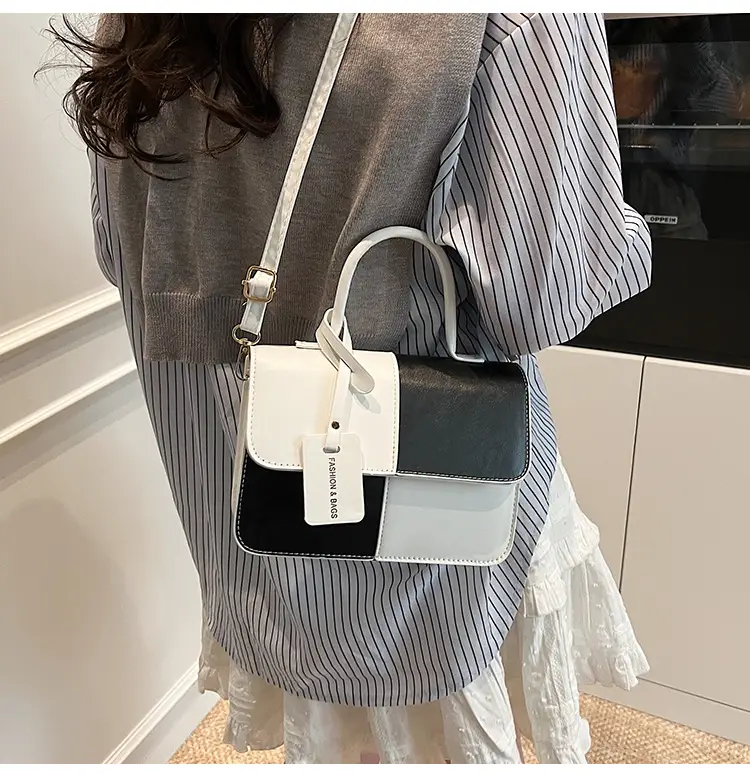 Contrast Color Stitched Square Shoulder Bag 2025 — feature 15