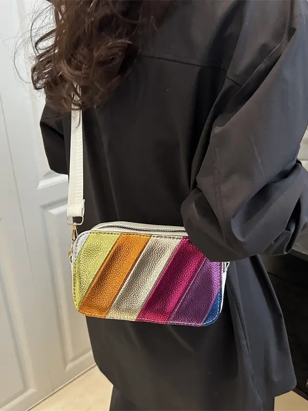 Women's Rainbow Stripe Shoulder Crossbody Bag 2025 - Image 5