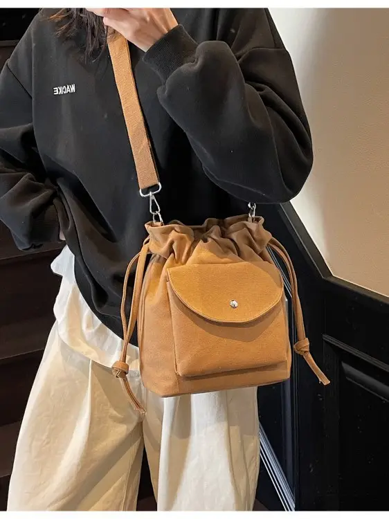Tan Drawstring Crossbody Bag for Women 2025 - Image 6