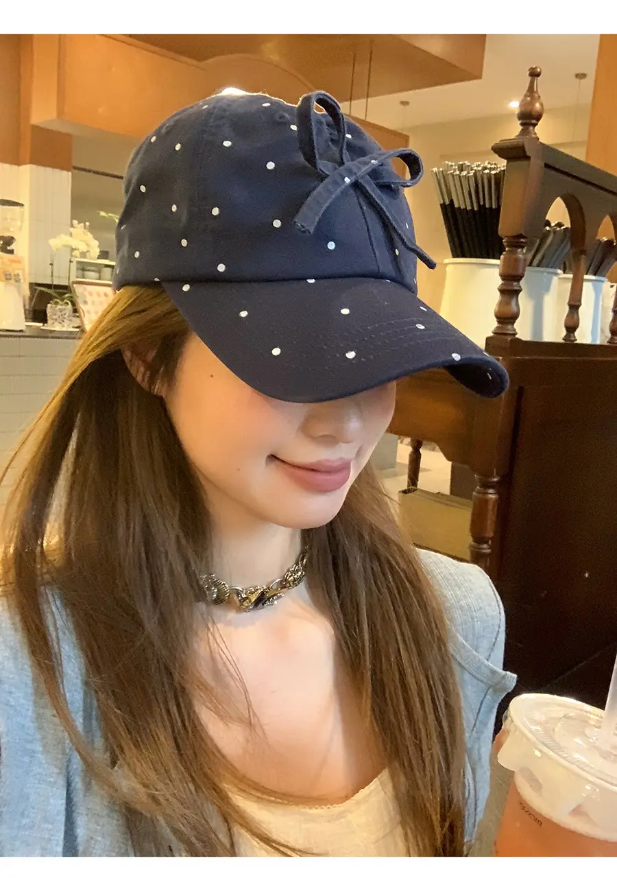 Women's Sweet Bow Dot Baseball Cap Spring Summer — feature 4
