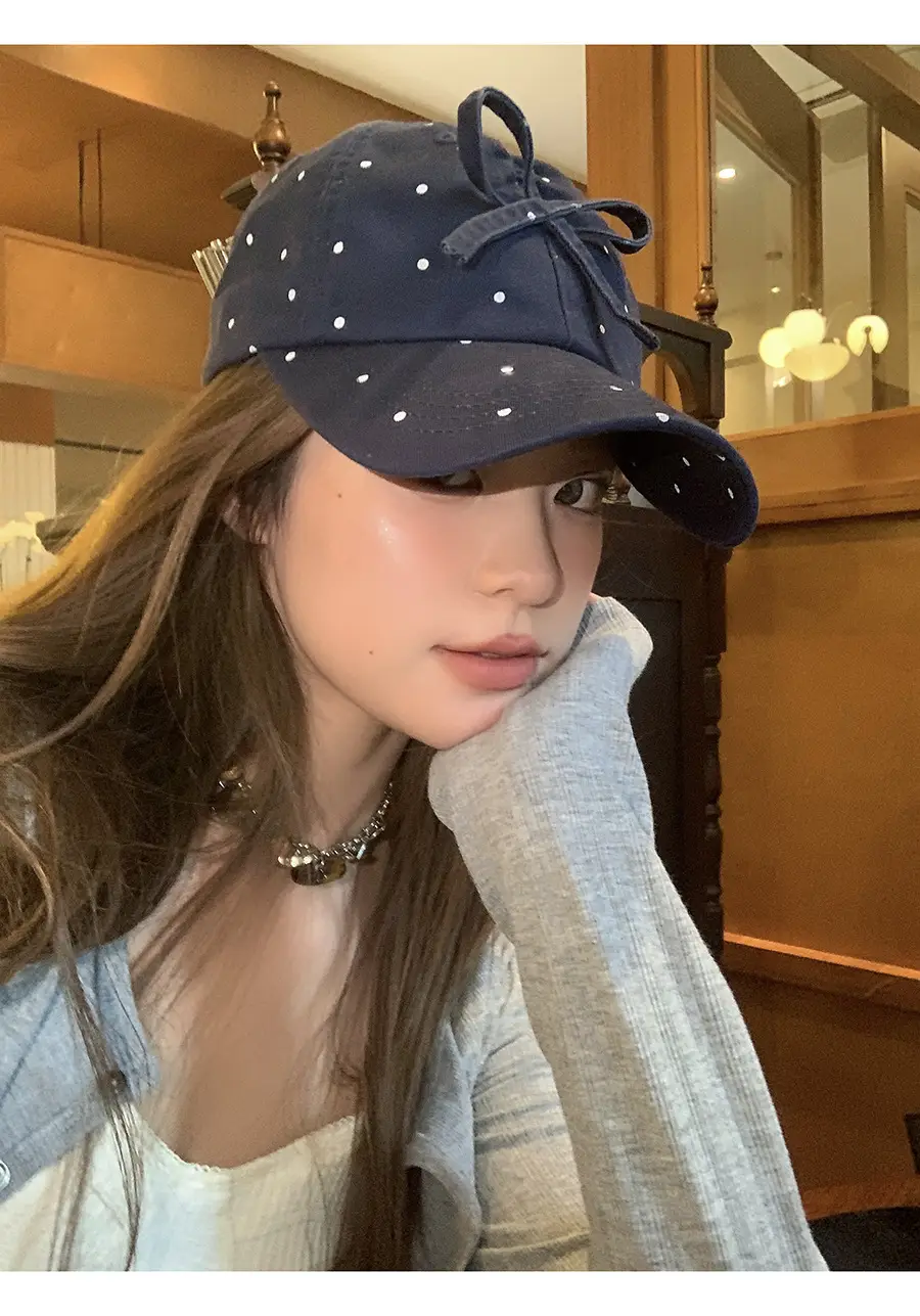 Women's Sweet Bow Dot Baseball Cap Spring Summer — feature 5