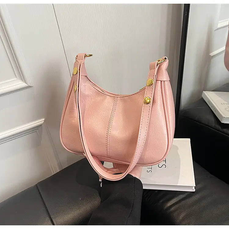 Pink Leather Shoulder Bag with Gold Buttons — feature 24