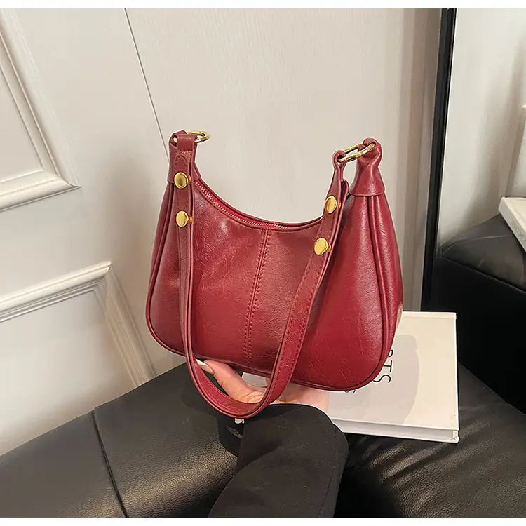 Pink Leather Shoulder Bag with Gold Buttons — feature 28