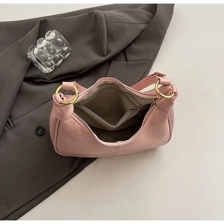 Pink Leather Shoulder Bag with Gold Buttons — feature 7