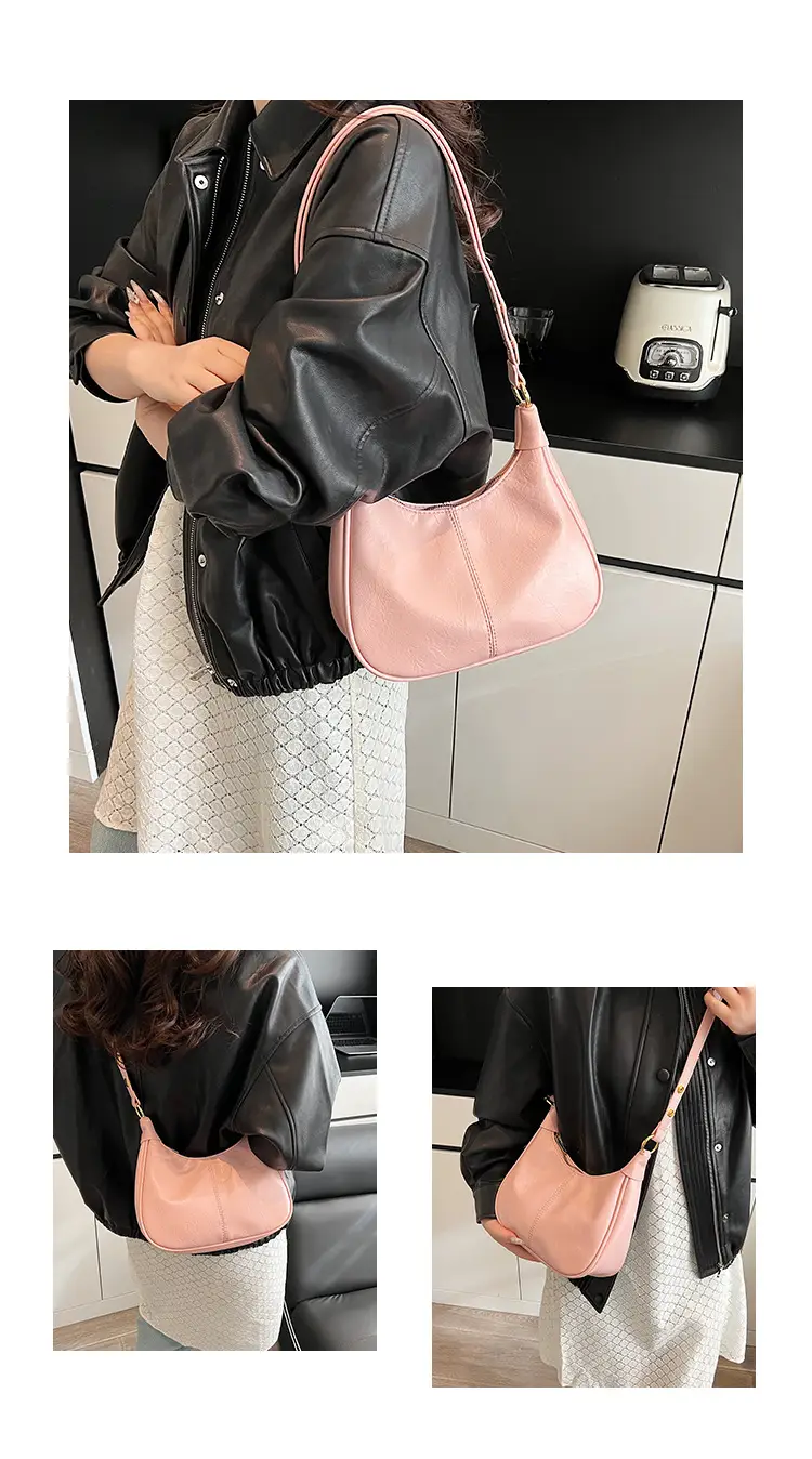 Pink Leather Shoulder Bag with Gold Buttons — feature 9