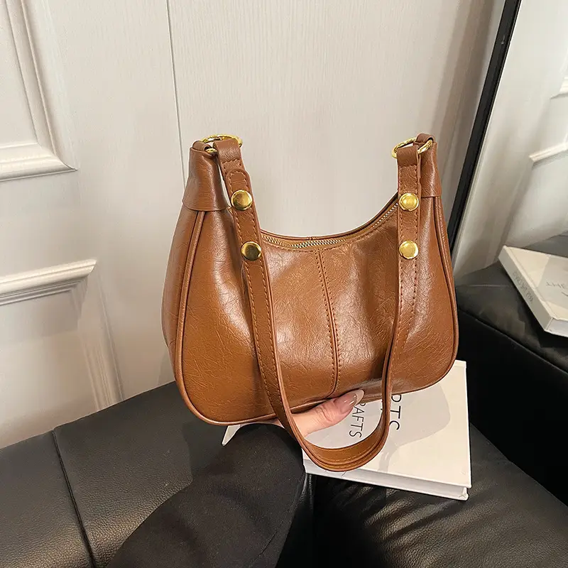 Pink Leather Shoulder Bag with Gold Buttons - Image 2