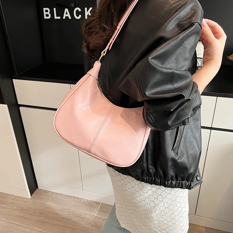 Pink Leather Shoulder Bag with Gold Buttons - Image 6