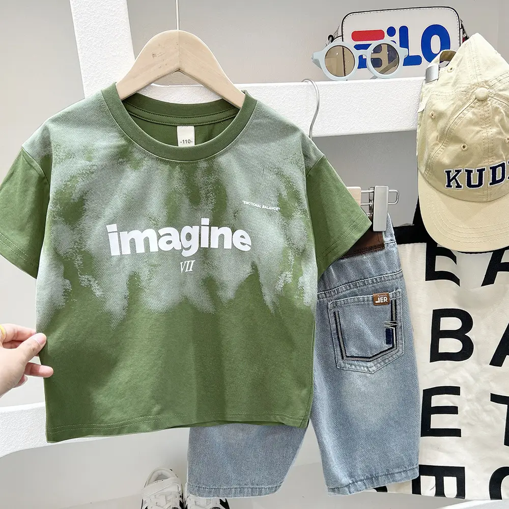Boys Printed T-Shirt Green Olive Loose Short Sleeve 2025 — feature 2