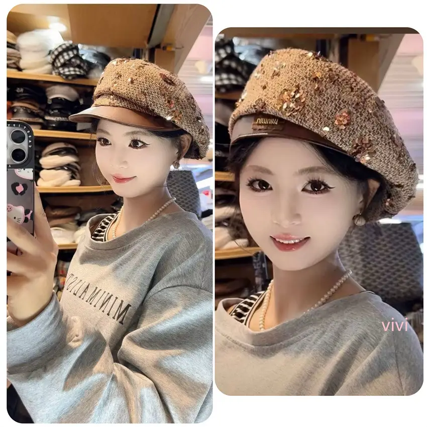 Korean-Style Sweet Retro Beret for Women with Leather Bristle - Image 3